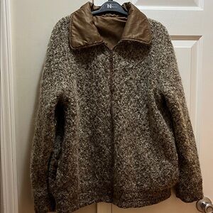 Reversible curly goat wool & brown  Zip-Up Jacket guc L, XL